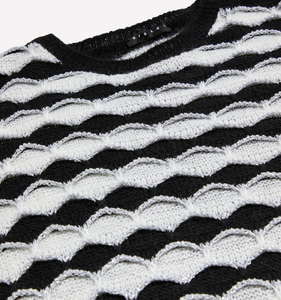 Cropped sweater with black and white lurex - girls' knitwear - Black | Sisley Young image number 2